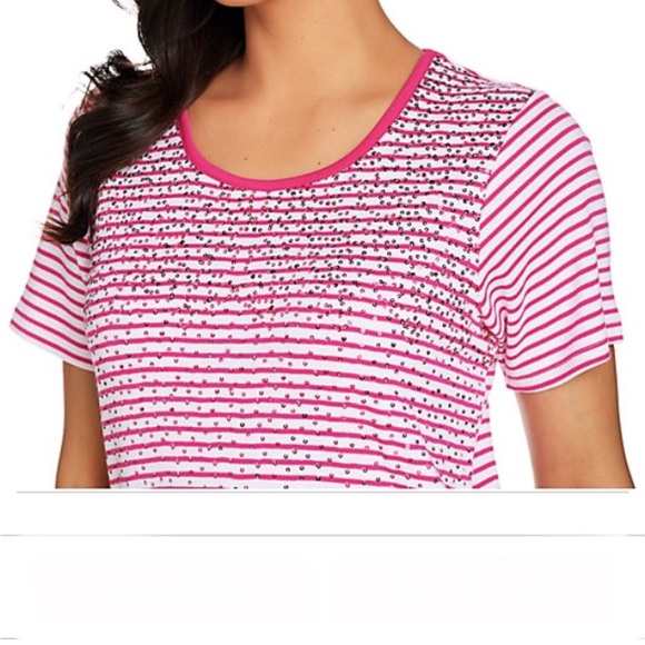 Quacker factory pink sequin striped tee - Picture 3 of 9